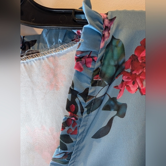 Boutique Blue Floral Ruffle Maxi Dress Long Sleeve Cottagecore Wedding Boho L - Picture 7 of 9